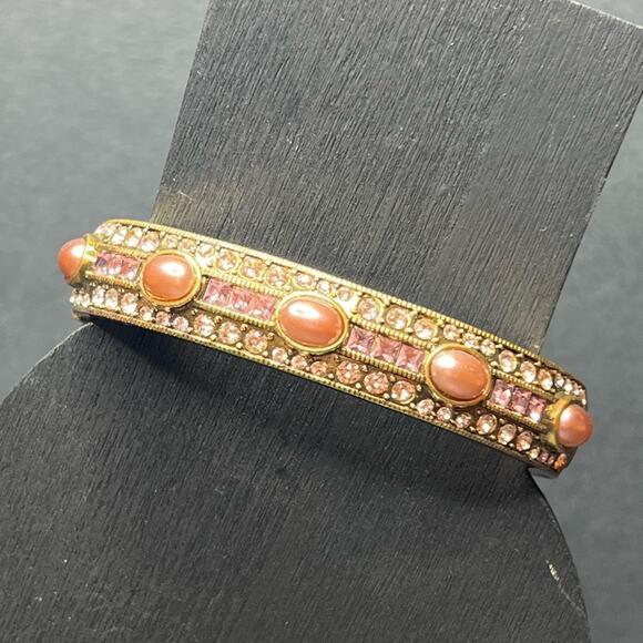 Heidi Daus Hinged Clamper Crystal Oval Bracelet Pink and Gold - Picture 1 of 4